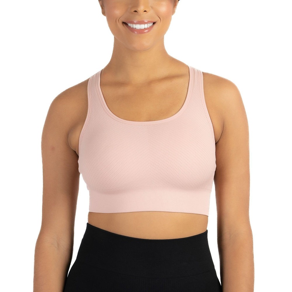 Members Mark Bra Womens Large Seamless Racerback Sports Bra Daylily Pink Ribbed